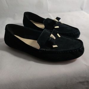 Isaac Mizrahi Live! Suede Black  Moccasins w/Bow